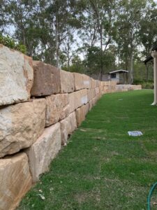 Rock Wall using B Grade 2-4 sawn sided blocks Sandstone Products Brisbane 